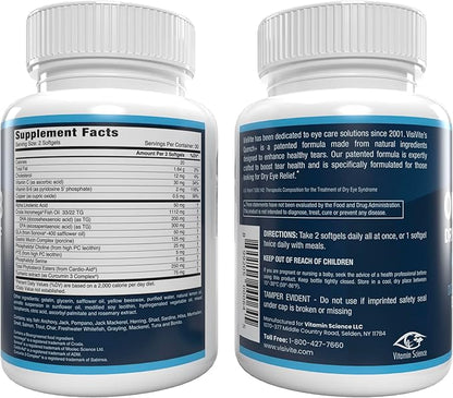 Omega 3 Dry Eye Supplements with EPA and DHA - VisiVite Dry Eye Relief Quench+ Eye Vitamins for dry eyes with Omega 3 Supplement - Dry Eye vitamins Made with Omega 3 Fish Oil - 60 Softgels.