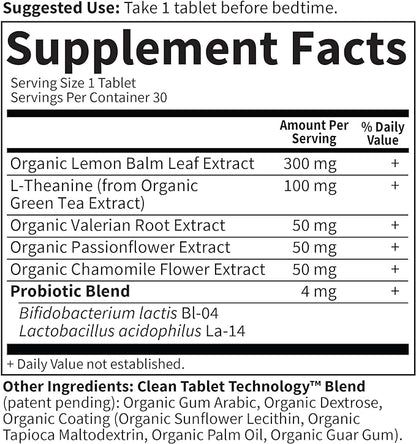 Garden of Life Organics Sleep Well Rest & Refresh 30 Tablets, Lemon Balm, Green Tea Extract L-Theanine, Valerian Root, Chamomile, Probiotics-Organic Non-GMO Vegan Gluten Free Herbal Supplement