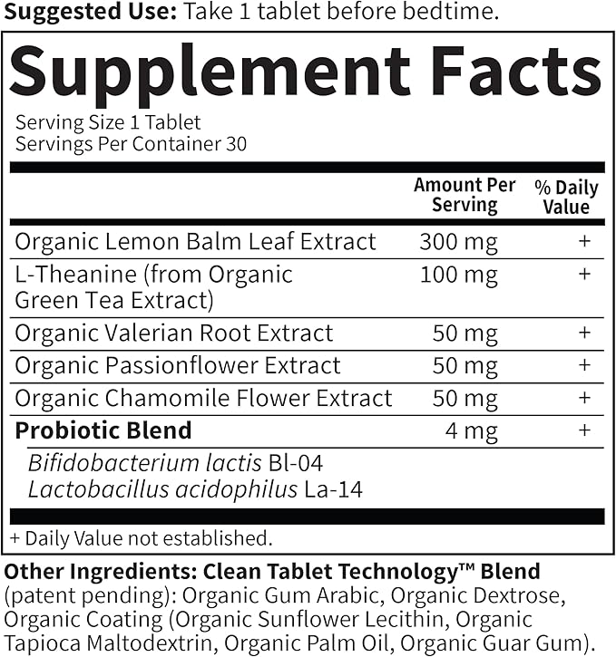 Garden of Life Organics Sleep Well Rest & Refresh 30 Tablets, Lemon Balm, Green Tea Extract L-Theanine, Valerian Root, Chamomile, Probiotics-Organic Non-GMO Vegan Gluten Free Herbal Supplement