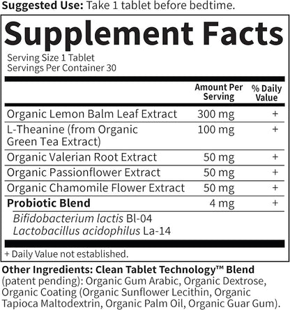 Garden of Life Organics Sleep Well Rest & Refresh 30 Tablets, Lemon Balm, Green Tea Extract L-Theanine, Valerian Root, Chamomile, Probiotics-Organic Non-GMO Vegan Gluten Free Herbal Supplement