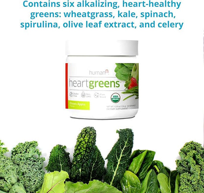 HumanN HeartGreens | Superfood Organic Powder with Wheatgrass, Kale, Spinach, and Spirulina, USDA Organic Non-GMO, from The Makers of SuperBeets (Green Apple Flavor, 5.29-Ounce