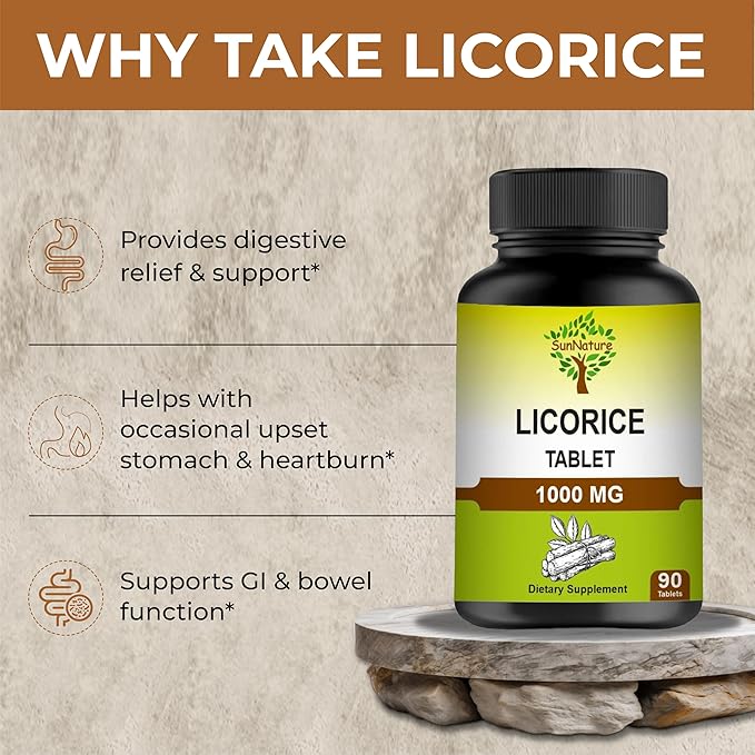 1000 mg Licorice Chewable Tablets | Digestive Support & Relief for Men & Women | Herbal Supplement for Heartburn and Upset Stomach | Non-GMO, Gluten Free | 90 Tablets, 45 Days Supply