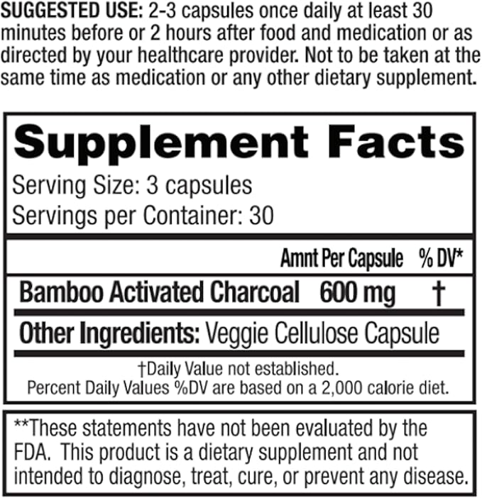 Dr. Tennant's Activated Bamboo Charcoal | Coconut-Free Detox Supplement | Supports GI Tract Cleansing & Digestive Health | Cleaner Alternative to Standard Charcoals | 90 Capsules
