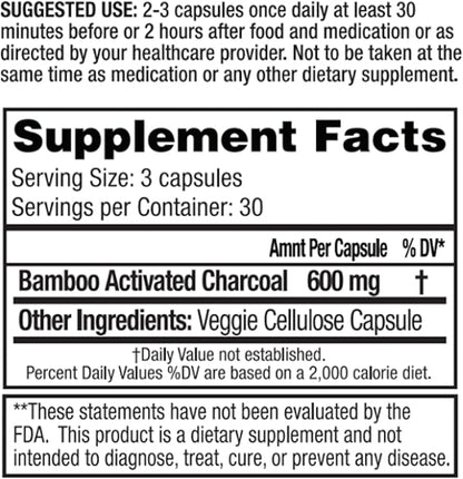 Dr. Tennant's Activated Bamboo Charcoal | Coconut-Free Detox Supplement | Supports GI Tract Cleansing & Digestive Health | Cleaner Alternative to Standard Charcoals | 90 Capsules