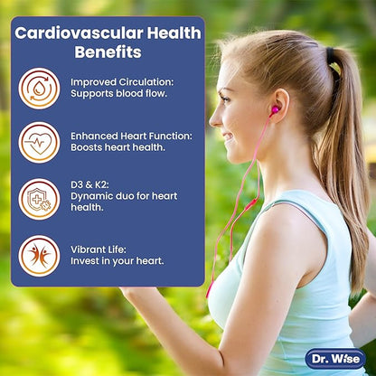 Dr. Wise Vitamin D3 5000 IU + K2 MK-7 - Women’s Supplement for Bone Strength, Heart Health, Immune Support & Radiant Skin - 60 Capsules - High Absorption - 2 Month Supply