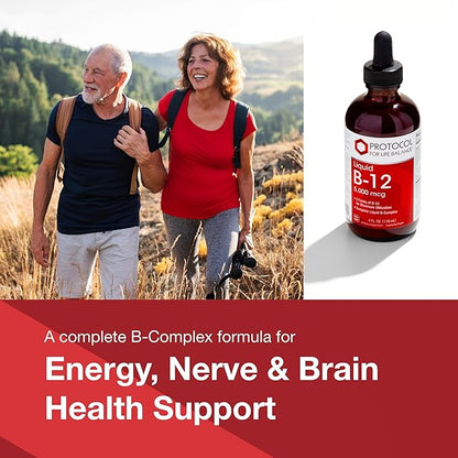 PROTOCOL FOR LIFE BALANCE Liquid B-12 5,000mcg - Nervous System Support - with B Vitamins - Dairy Free & Vegan Vitamin B Liquid - 4 fl oz