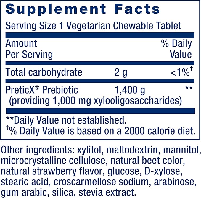 Life Extension FLORASSIST® Prebiotic Chewable (Strawberry), 1000 mg xylooligosaccharides, prebiotic Supplement Provides Fuel for Gut Flora, Gluten-Free, Non-GMO, Vegetarian, 60 chewable Tablets
