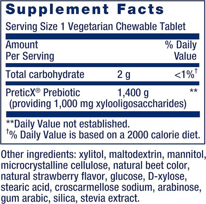 Life Extension FLORASSIST® Prebiotic Chewable (Strawberry), 1000 mg xylooligosaccharides, prebiotic Supplement Provides Fuel for Gut Flora, Gluten-Free, Non-GMO, Vegetarian, 60 chewable Tablets