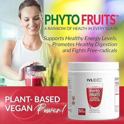 IVL - Phyto Fruits Superfood Powder - Support Energy - Digestive & Probiotic - Antioxidant - Vegan - 40 Fruits and Nutrients Plus 6 Probiotic Strains (30 Servings, 8.88 oz)
