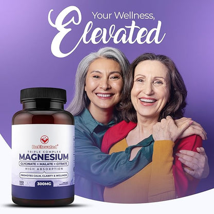 Triple Complex Magnesium Supplement – Fast-Acting Magnesium Complex Supplement with Glycinate, Citrate & Malate for Relaxation, Sleep & Well-Being – Natural, Vegan, Non-GMO Capsules (300mg)