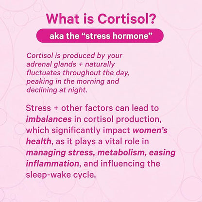 Pink Stork Cortisol Complex - Organic Ashwagandha, Omega 3 DHA, Saffron - Mood Balance, Stress Management, Energy Levels for Women - 60 Count