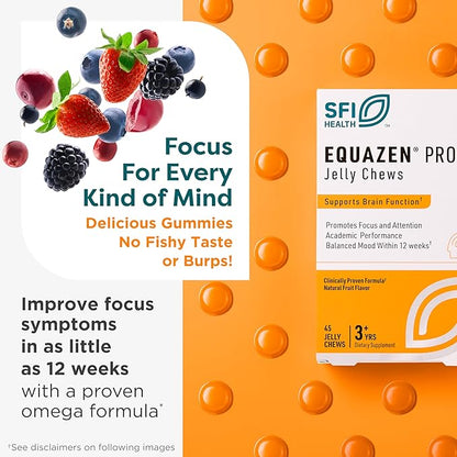 Equazen Pro SFI Health Fish Oil Jelly Chews - Omega 3 & Omega 6 for Kids & Teens - EPA, GLA & DHA for Kids Mood, Memory & Focus Support - Optimized for Bioavailability & Absorption (45 Jelly Chews)
