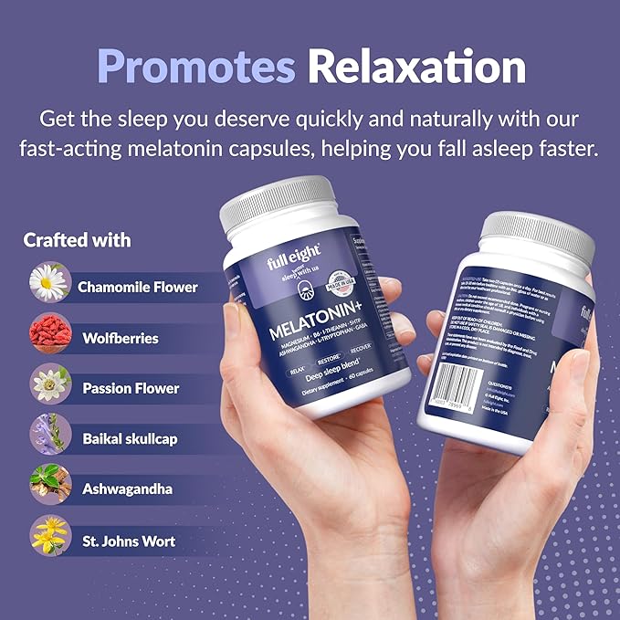 Melatonin+ Fast Dissolve Melatonin Supplements 10mg – Sleep Aid for Adults, Natural Sleep Support, Magnesium, B6, L-Theanine, 5-HTP, Ashwagandha, L-Tryptophan, GABA, 60 Capsules