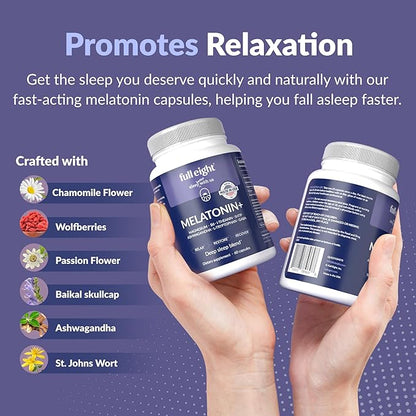 Melatonin+ Fast Dissolve Melatonin Supplements 10mg – Sleep Aid for Adults, Natural Sleep Support, Magnesium, B6, L-Theanine, 5-HTP, Ashwagandha, L-Tryptophan, GABA, 60 Capsules