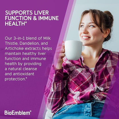 BioEmblem USDA Organic Liver Cleanse - 80% Silymarin Milk Thistle Extract for Liver Health and Liver Function with Dandelion & Artichoke Extracts - 100% Vegan, Non-GMO - Herbal Liver - 60 Capsules