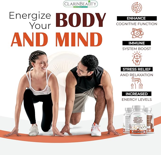 Extra Strength Lions Mane 4000mg Mushroom Supplement Turkey Tail 3500mg (Reishi, Cordyceps, Chaga 1500mg each) Maitake Meshima Poria Cocos Shiitake Oyster Porcini Enoki 90 Capsules Made In USA
