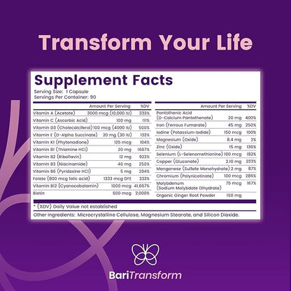 Bariatric Multivitamin with Iron Capsule – 90 Ct – Bariatric Vitamins Multivitamin with Organic Ginger Root for Digestion Support – Once-A-Day Vitamins