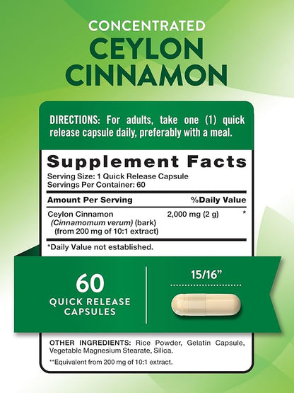 Nature's Truth Ceylon Cinnamon Pill Capsules | 2000mg | Non-GMO & Gluten Free Supplement