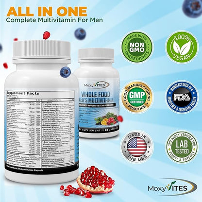 Methylated Mens Multivitamins - Daily Mens Vitamins with 44 Organic Whole Food - Multivitamin for Men with Iron & Fermented Nutrients - Vegan Daily Vitamin for Men with B-Complex, Probiotics, Omegas