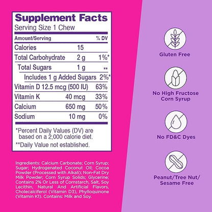 Viactiv Calcium +Vitamin D3 Supplement Soft Chews, Milk Chocolate, 60 Chews - Calcium Dietary Supplement for Bone Health