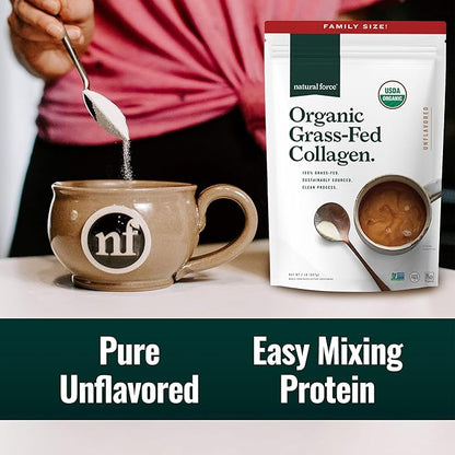 Natural Force Organic Clean Collagen Peptides Powder - USDA Certified Organic & Non-GMO, Keto & Paleo Certified - Hydrolyzed Type I & III Protein Powder with Essential Amino Acids – Unflavored, 32oz