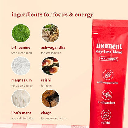 Moment Morning Energy Chai (SHARK TANK) | Coffee Alternative with Cacao, Adaptogens & Mushrooms | Zero Sugar Powder | Ashwagandha, Chaga, Lions Mane, L-theanine for Focus | Keto | 15 Servings