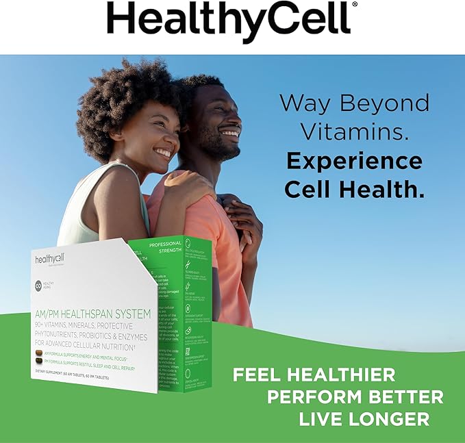 Healthycell AM PM Healthspan System - Full Body Healthy Aging Supplement with Protective Phytonutrients, Probiotics and Enzymes - Advanced Cellular Nutrition - 30 Servings