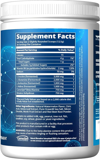MRM Nutrition Reload BCAA+G Post-Workout Recovery | Watermelon Flavored | 9.6g Amino Acids | with CarnoSyn® | Muscle Recovery | Keto Friendly | 26 Servings