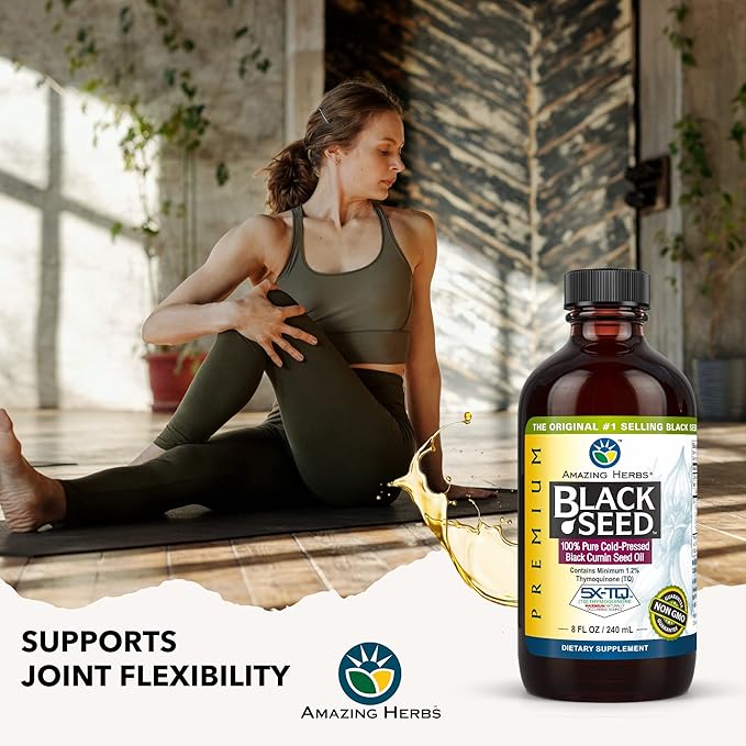Amazing Herbs Premium Black Seed Oil - Gluten Free, Non GMO, Cold Pressed Nigella Sativa Aids in Digestive Health, Immune Support, Brain Function - 8 Fl Oz
