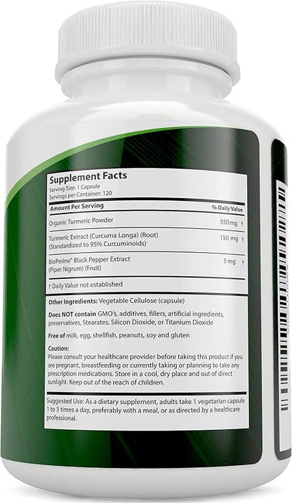 Turmeric Curcumin with BioPerine - 120 Vegan Capsules - 700mg of Tumeric per Capsule - with Black Pepper Extract 95% Curcuminoids