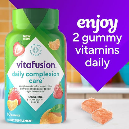 vitafusion Daily Complexion Care (1), Beauty Supplement Helps Support Clear Skin (1) (2) with Zinc Gluconate, Plus Vitamins E & C, Tangerine Strawberry Flavor, 60 Count