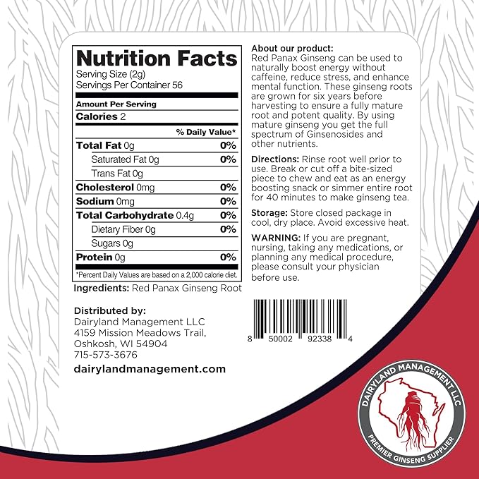 Red Panax Ginseng Root - 4 oz Pack of Korean Panax Ginseng Root - Authentic Panax Ginseng - Non-GMO, Gluten Free Ginseng Root - Ideal for Use in Soup, Tea