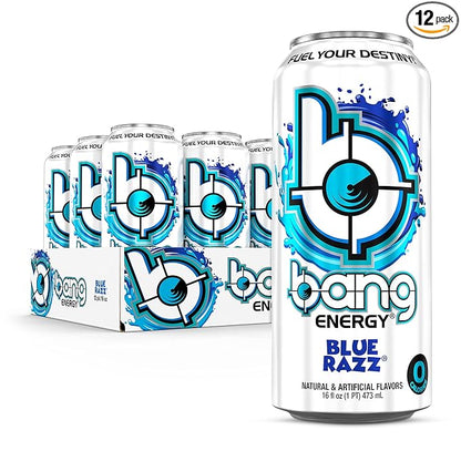 Bang Energy Blue Razz, Sugar-Free Energy Drink, 16-Ounce (Pack of 12)
