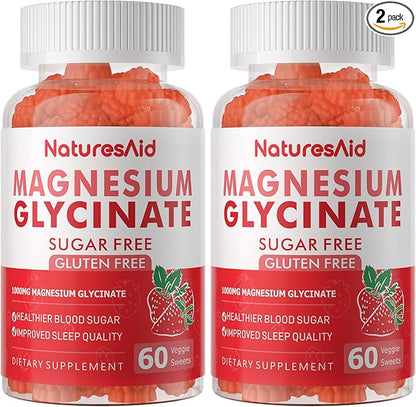 Magnesium Glycinate Gummies 1000mg - Sugar Free Magnesium Potassium Supplement with Vitamin D, B6, CoQ10 for Calm Mood & Sleep Support - 120 Strawberry Gummies -2 Pack