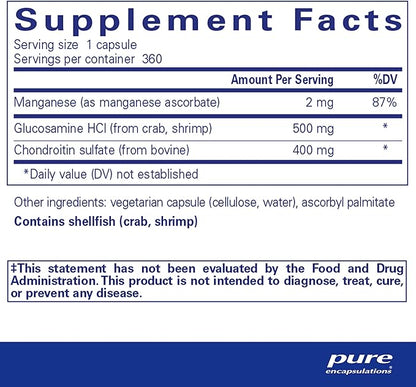 Pure Encapsulations Glucosamine Chondroitin with Manganese | Supplement for Joint Support, Comfort, Mobility, Cartilage Integrity and Health, and Connective Tissue* | 360 Capsules