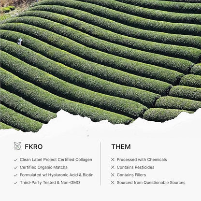 FKRO Matcha Collagen Powder w Biotin, Hyaluronic Acid & Vitamin C - Healthy Hair, Skin & Nails - Natural Type I & III Hydrolyzed Collagen Powder, Unsweetened Matcha Latte - 22 Servings, 7.9oz