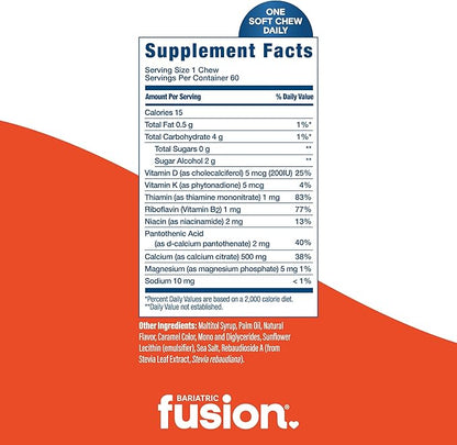 Bariatric Fusion Bariatric Calcium Chews | Calcium Citrate with Vitamin D3 Calcium Supplement Bariatric Vitamin | Sugar Free Calcium Citrate Chewable | Calcium Citrate 500mg | Caramel | 60 Count
