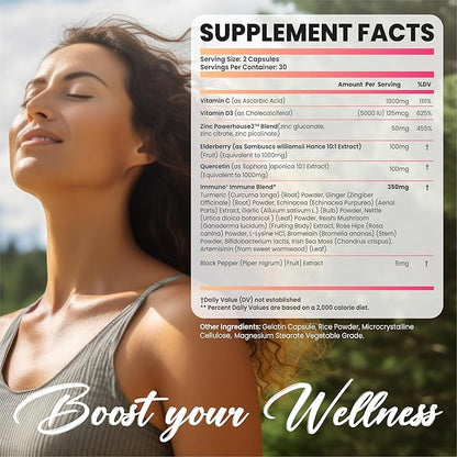 ClarinBeauty Quercetin 1000mg Zinc 50mg Vitamin C 1000mg Vitamin D 5000 IU Bromelain Elderberry & 350mg of Immune Defense Support Supplement Enriched with Artemisinin, Sea Moss, Garlic, Echinacea