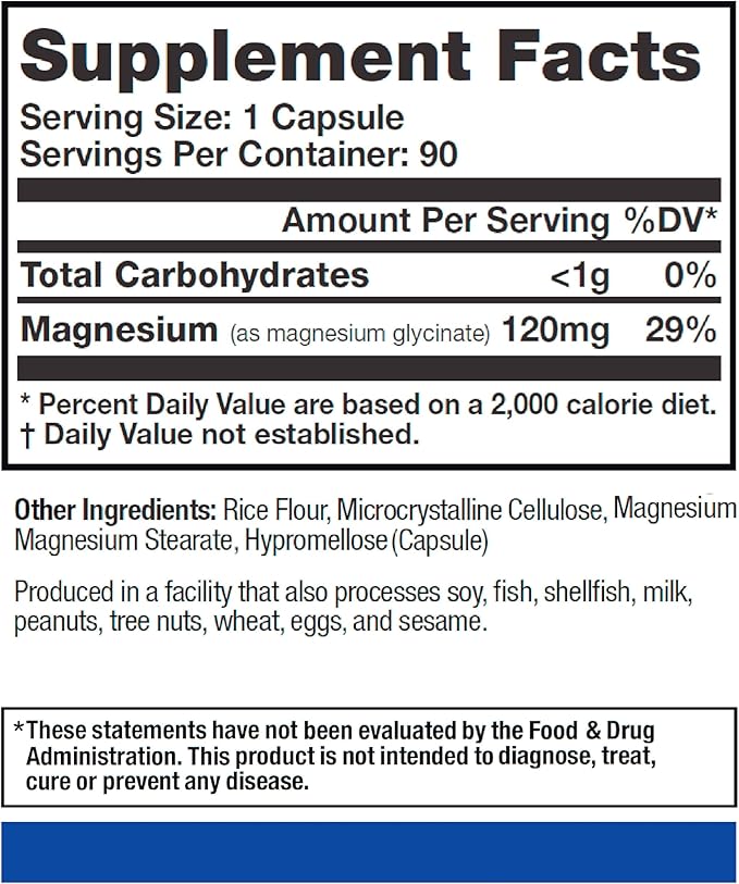 Magnesium Glycinate - Supplement for Muscle, Mood, Sleep, and Heart Health. 90 Veggie Capsules, 90 Day Supply