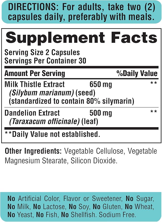 Puritan's Pride Milk Thistle & Dandelion Extract 60 Count