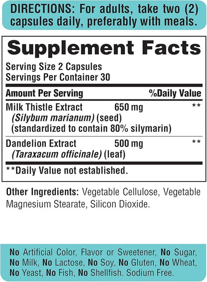 Puritan's Pride Milk Thistle & Dandelion Extract 60 Count