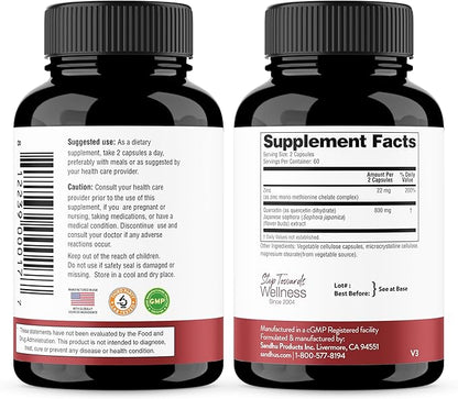 Sandhu’s Zinc Quercetin 120 Vegetarian Capsules – Zinc Supplements for Antioxidant Immune Support for Men and Women – Gluten, Soy, Dairy Free