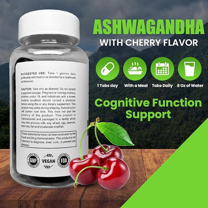 Ashwagandha Gummies - Natural Stress Reliever - 750mg Gummies - 60 Counts- Maintain Healthy Energy & Stress Levels, Green