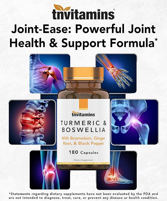 Turmeric & Boswellia Complex (180 Capsules) with Ginger Root, Bromelain, & Black Pepper Extract | Joint-Ease Formula: Powerful Joint Support Supplement* | Produced in The USA