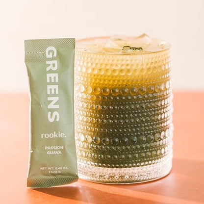 Natural Greens Supplements Superfood Powder Drink by Rookie Wellness, Gut Support Digestive Enzyme, Improve Mood, Immune Support, Passion Guava Greens Powder (30 Serving Bag)