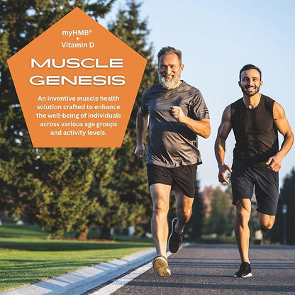 Muscle Genesis HMB and Vitamin D3 Supplement with Clinically Studied myHMB, Calcium and VIT C – 5000mg Per Serving – Promotes Recovery, Lean Muscle Mass, and Healthy Aging in Men
