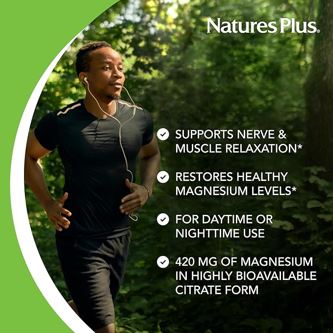 NaturesPlus KalmAssure Magnesium - 240 Vegan Capsules - Highly Bioavailable Magnesium Citrate - Supports Nerve & Muscle Relaxation - 60 Servings