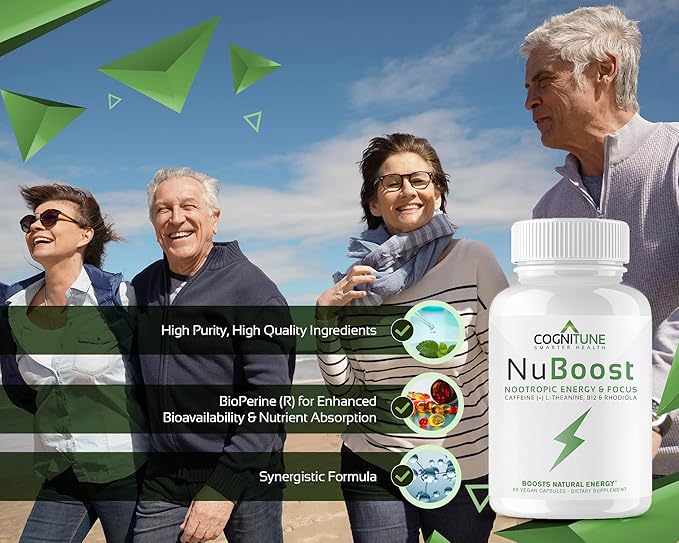 Energy & Focus Supplement - Caffeine L-Theanine, Vitamin B12, Rhodiola + BioPerine for Absorption, No Crash, Jitter Free 100mg Caffeine Pills, Clean Nootropic Brain Booster