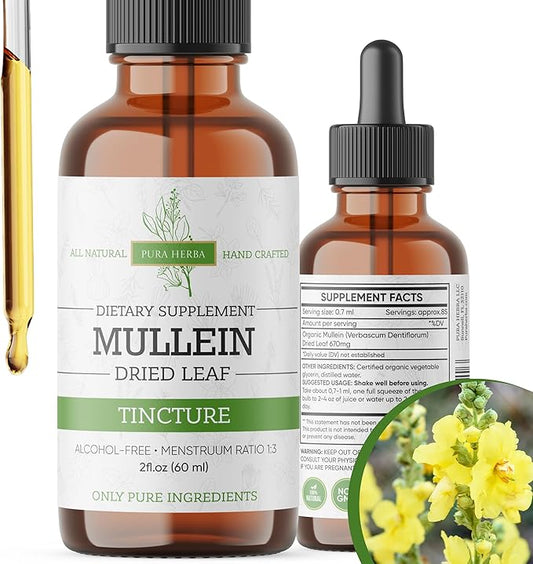 Mullein Tincture – Organic Mullein Drops for Lung Support & Respiratory Wellness – Made in The USA – 2 Fl Oz