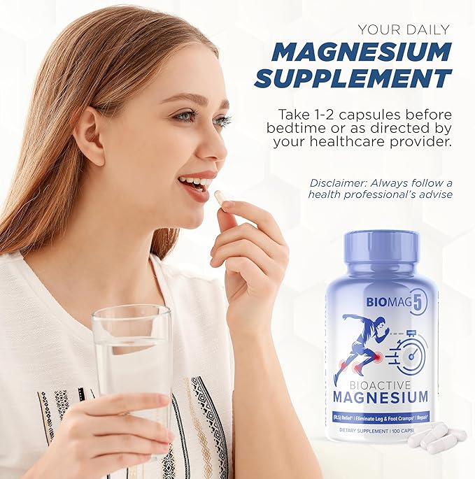 BioMag 5 Magnesium Supplement – 5 Magnesium Complex Formula with Glycinate, Malate, Bisglycinate Chelate, Orotate, Citrate – 100 Capsules